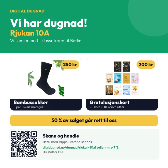 Digital salgspakke med QR-kode til klassens egen nettbutikk